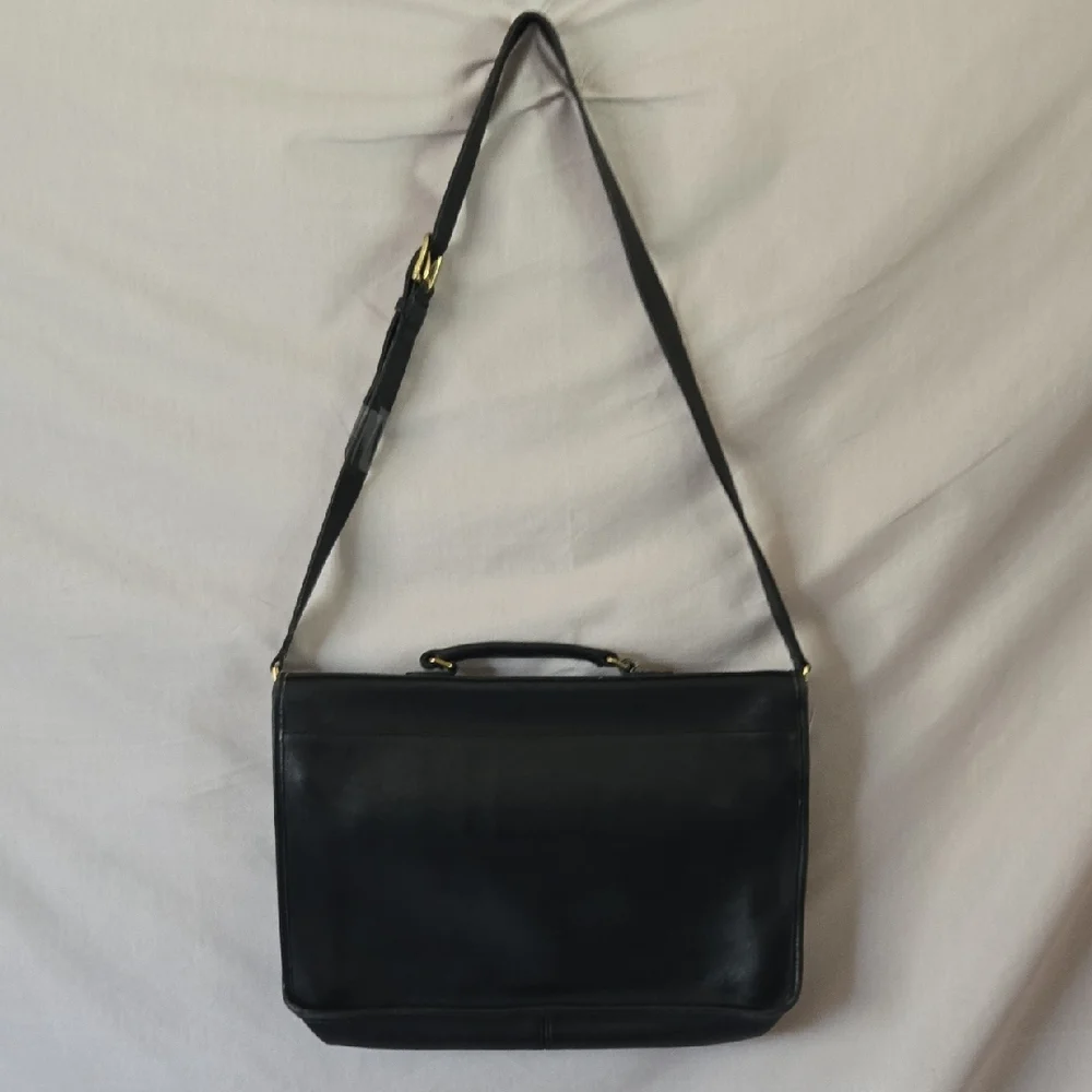 Black Leather Briefcase with Gold Clasp and Top Handle